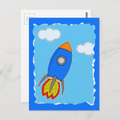 漫画の宇宙ロケットブルースカイに引き裂かれた紙 ポストカード (正面/裏面)