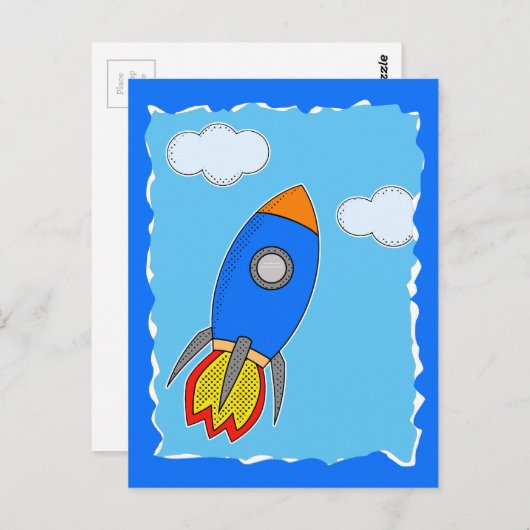 漫画の宇宙ロケットブルースカイに引き裂かれた紙 ポストカード (正面/裏面)