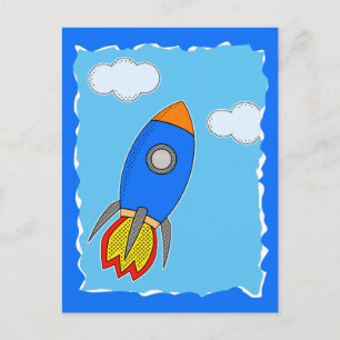 漫画の宇宙ロケットブルースカイに引き裂かれた紙 ポストカード