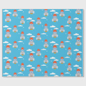 漫画の宇宙ロケット明るい青パターン ラッピングペーパー (フラット)
