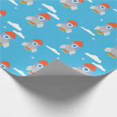 漫画の宇宙ロケット明るい青パターン ラッピングペーパー (角)