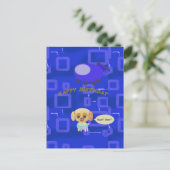 漫画の宇宙船の子犬の誕生日ポストカード ポストカード (スタンド正面)