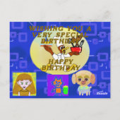 漫画の宇宙船の子犬の誕生日ポストカード ポストカード (裏面)