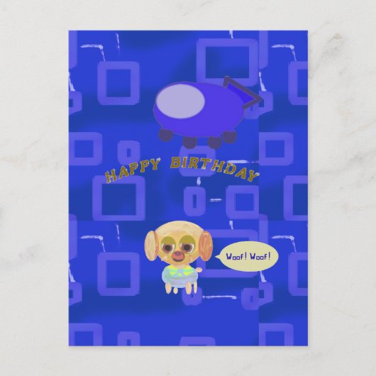 漫画の宇宙船の子犬の誕生日ポストカード ポストカード (正面)
