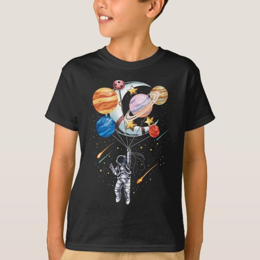 漫画の宇宙飛行士宇宙気球惑星 Tシャツ (正面)