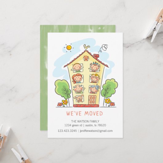漫画の家族の家に移動アナウンスメントカード カード (正面/裏面インサイチュ)