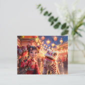 漫画の少女が新年のドラゴン中国のの衣装 シーズンポストカード (スタンド正面)