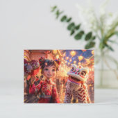 漫画の少女が新年のドラゴン中国のの衣装 シーズンポストカード (スタンド正面)