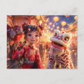 漫画の少女が新年のドラゴン中国のの衣装 シーズンポストカード (正面)