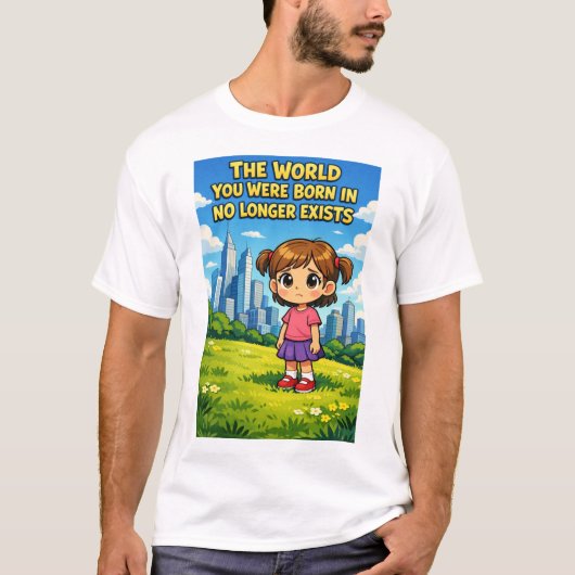 漫画の少女 失われた純真 過去対未来 グラフィックデザイン Tシャツ (正面)