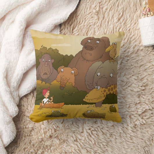 漫画の少年の熱帯ジャングル動物 クッション (ブランケット)
