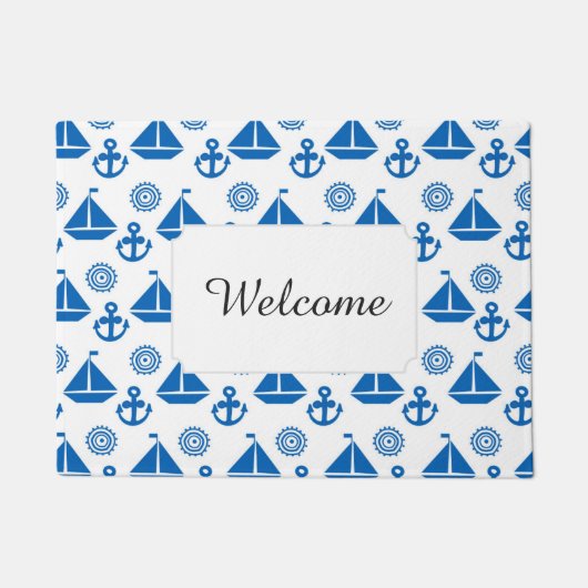 漫画の帆ボートパターン|はあなたの文字を加えます ドアマット (正面)