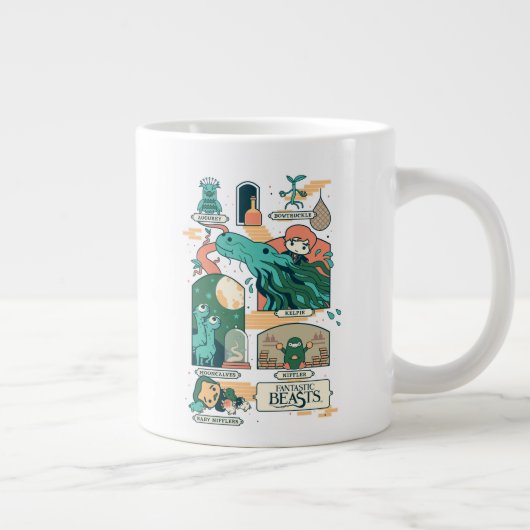 漫画の幻想的な動物の場面 ジャンボコーヒーマグカップ (右)