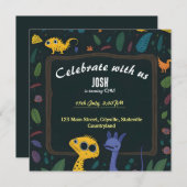 漫画の恐竜の最初の誕生日の招待 セーブザデート (正面/裏面)