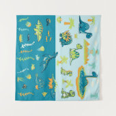 漫画の恐竜：陸海セット タペストリー (正面(横))