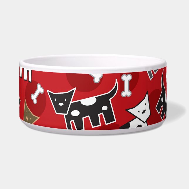 漫画の斑点ドギー&ボーンズかわいいおもしろいペットボウル ボウル (正面)