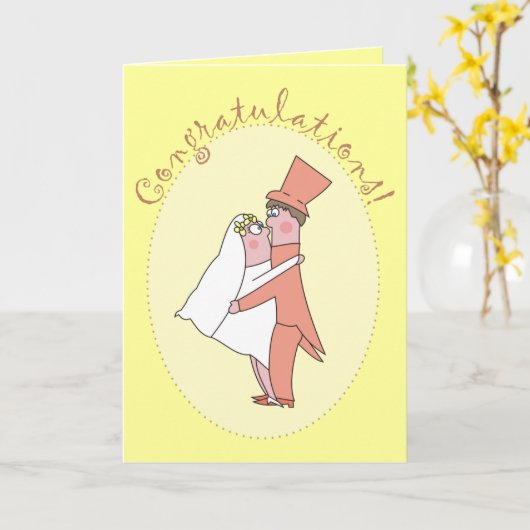 漫画の新婚者のお祝いの結婚式の招待状 カード (黄色い花)