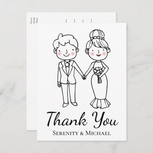 漫画の新婦お洒落の結婚感謝 ポストカード (正面/裏面)