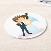 漫画の新婦キスをする結婚の ラウンドペーパーコースター (アングル)