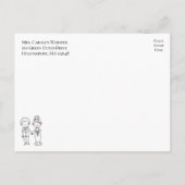 漫画の新婦白黒結婚のリハーサル インビテーションポストカード (裏面)