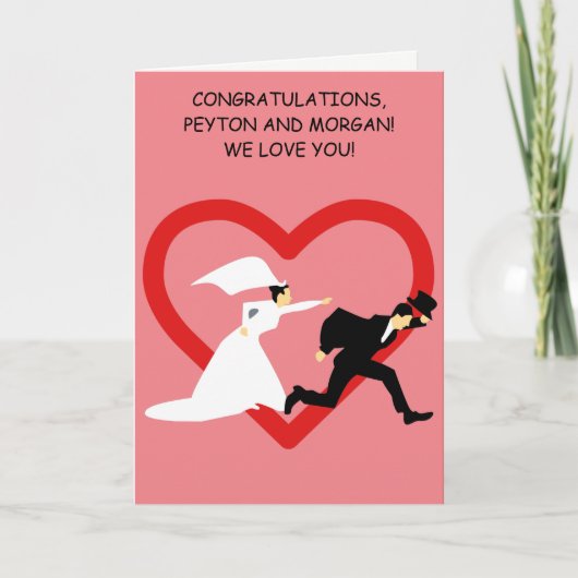 漫画の新郎が結婚式の日をエスケープおめでとう カード (正面)