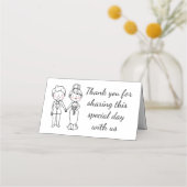 漫画の新郎新婦ありがとう白黒 結婚ズ プレイスカード (正面)