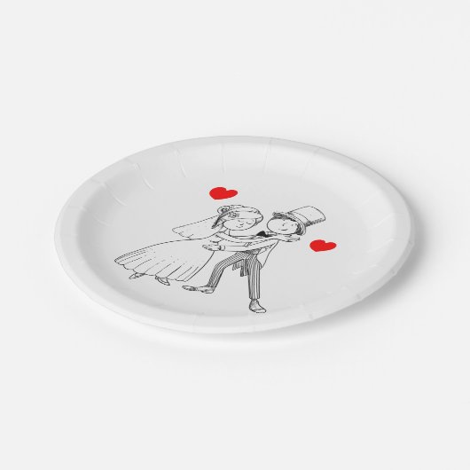 漫画の新郎新婦たった今結婚しました結婚ズブラックレッド ペーパープレート (アングル)