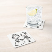 漫画の新郎新婦と新郎白黒結婚の スクエアペーパーコースター (インサイチュ)