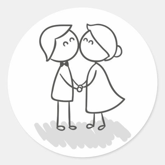 漫画の新郎新婦の黒と白結婚の愛 ラウンドシール (正面)