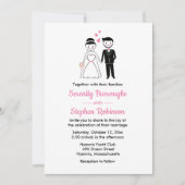 漫画の新郎新婦ピンクブラックヴィンテージウェディング 招待状 (正面)