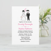 漫画の新郎新婦ピンクブラックヴィンテージウェディング 招待状 (スタンド正面)