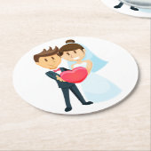 漫画の新郎新婦赤いハート結婚ズ ラウンドペーパーコースター (アングル)