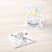 漫画の新郎新婦踊り結婚のたった今結婚しました スクエアペーパーコースター (インサイチュ)