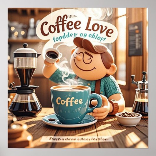 漫画の暖かい居心地の良いカフェコーヒー愛好家スタイル ポスター (正面)