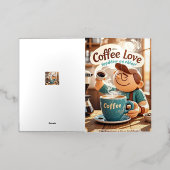 漫画の暖かい居心地の良いカフェコーヒー愛好家スタイル 箔グリーティングカード (外側レイダウン)