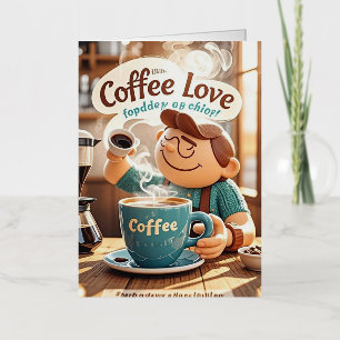 漫画の暖かい居心地の良いカフェコーヒー愛好家スタイル 箔グリーティングカード