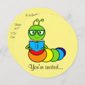 漫画の本の虫で誕生日パーティーの招待 招待状 (正面/裏面)