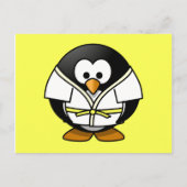 漫画の柔道ペンギン黄色の背景 ポストカード (正面)