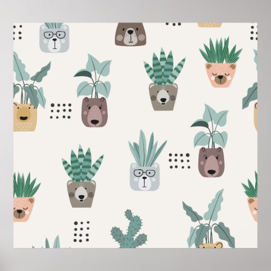 漫画の植物：クマの顔シームレス ポスター (正面)