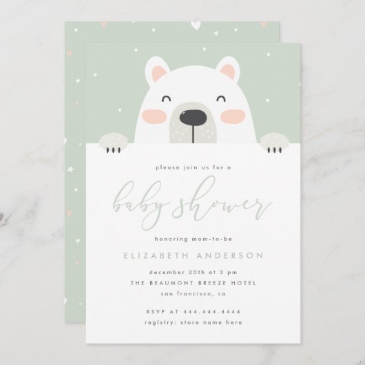 漫画の極熊の漫画の冬の赤ちゃんシャワー 招待状 (正面/裏面)