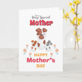 漫画の母の子犬の花ママのデイカード カード (黄色い花)