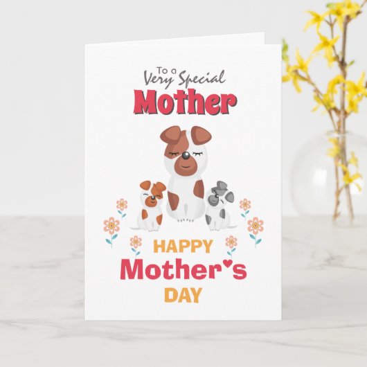 漫画の母の子犬の花ママのデイカード カード (黄色い花)