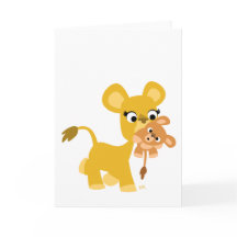 漫画の母ライオンと赤ちゃんのグリーティングカード