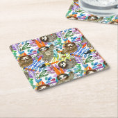 漫画の水彩画の怠惰パターン スクエアペーパーコースター (アングル)