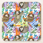 漫画の水彩画の怠惰パターン スクエアペーパーコースター (正面)