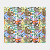 漫画の水彩画の怠惰パターン フリースブランケット (正面(横))