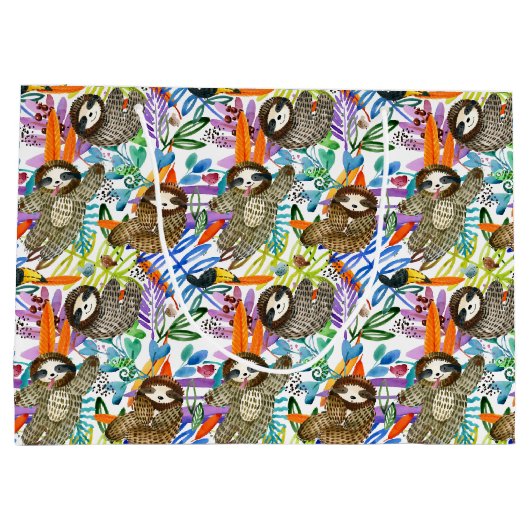 漫画の水彩画の怠惰パターン ラージペーパーバッグ (裏面)