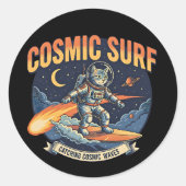 漫画の波に乗る宇宙飛行士の猫 ラウンドシール (正面)