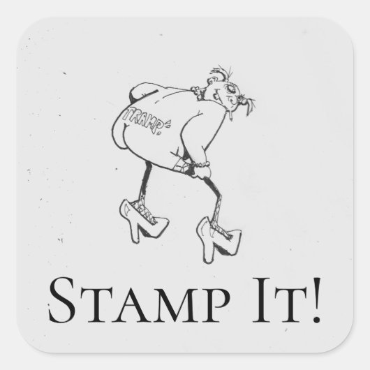 漫画の浮浪者スタンプ！黒おもしろい白 スクエアシール (正面)