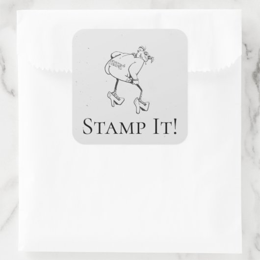 漫画の浮浪者スタンプ！黒おもしろい白 スクエアシール (バッグ)